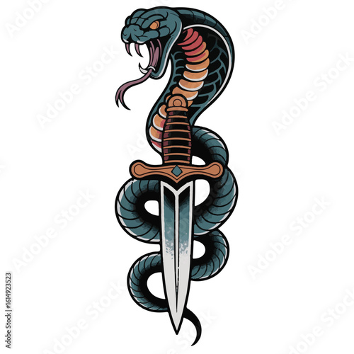 Dragon and snake animal illustration vector art design, a black sea cobra symbol or cartoon reptile decoration