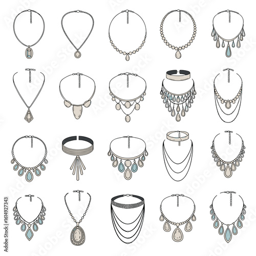 A diverse collection of elegant necklaces showcasing various styles and gemstone embellishments for fashionable adornment