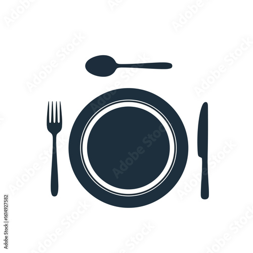 A plate with cutlery is set for a meal isolated on white background