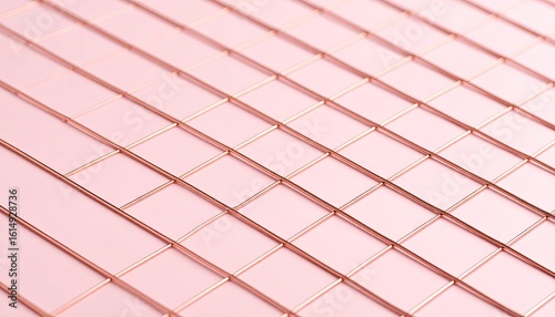 Abstract rose gold mesh over a soft pastel pink surface with repeating square pattern creating depth