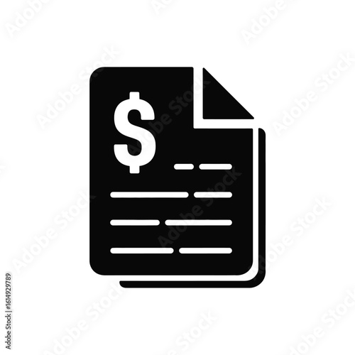 Financial document icon with dollar sign in black and white