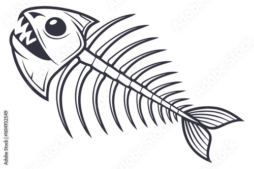 Cartoon Fish Skeleton with Sharp Teeth.