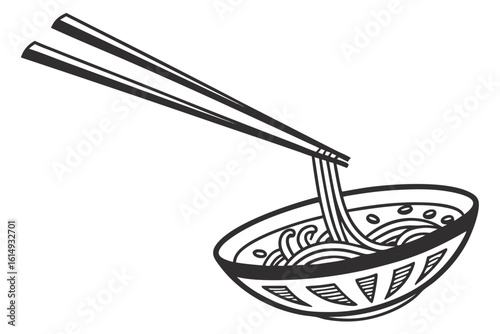 Chopsticks Lifting Delicious Noodles From Bowl.