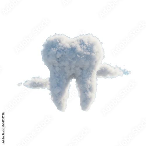 A fluffy cloud formation shaped like a molar tooth floats in the atmosphere representing dental health and airy concepts.