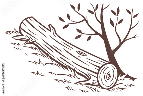 Fallen Log and Tree Branch Illustration.
