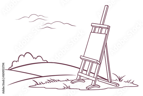 easel in field, outline art, landscape scene clip art preview