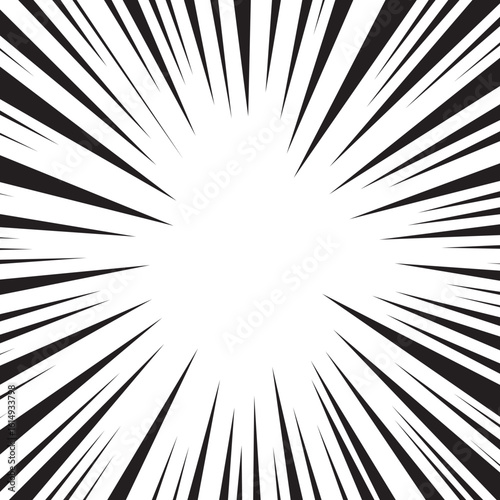 Manga speed frame. Radial anime speed lines background. Black and white radial lines background in comic book. Vector illustration.