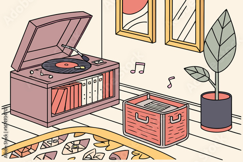 Vintage Record Player and Cozy Room Decor.