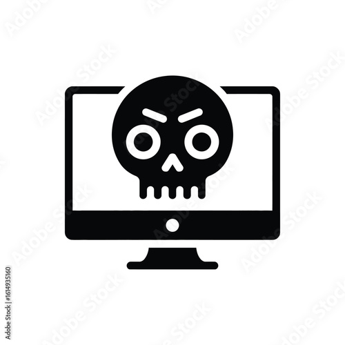 Computer screen with skull icon symbolizing cyber attack or virus