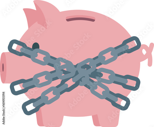 A chained piggy bank symbolizes restricted access to savings.