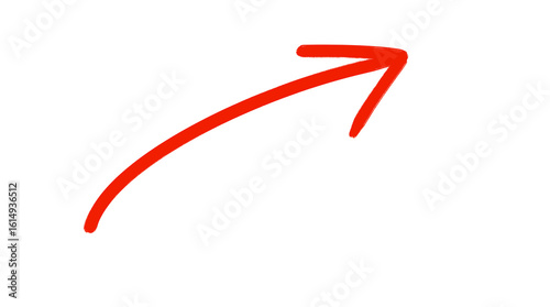 Tableau sur toile Dynamic upward sweeping red arrow pointing right, suggesting progress and movement forward, on transparent background