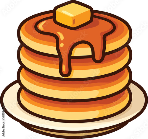 Stack of Pancakes with Butter and Syrup on a White Plate