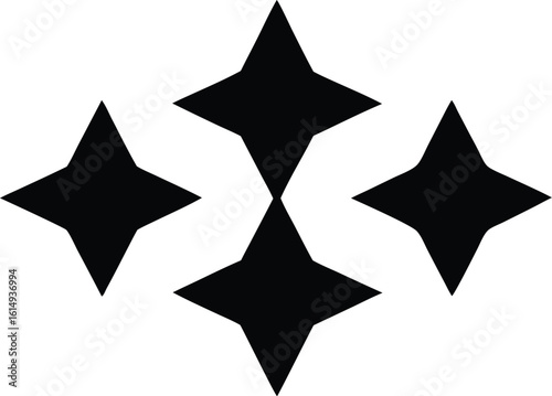  four pointed star shapes suggesting sparkle silhouette vector