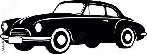 vintage car silhouette vector, retro car illustration, classic old model car black symbol