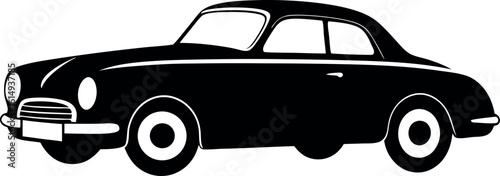 vintage car silhouette vector, retro car illustration, classic old model car black symbol