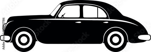 vintage car silhouette vector, retro car illustration, classic old model car black symbol