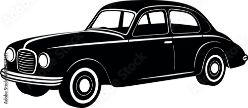vintage car silhouette vector, retro car illustration, classic old model car black symbol