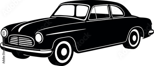 vintage car silhouette vector, retro car illustration, classic old model car black symbol