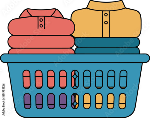 Laundry Basket Overflowing with Folded Clothes - Clean Garments Ready for Storage or Putting Away