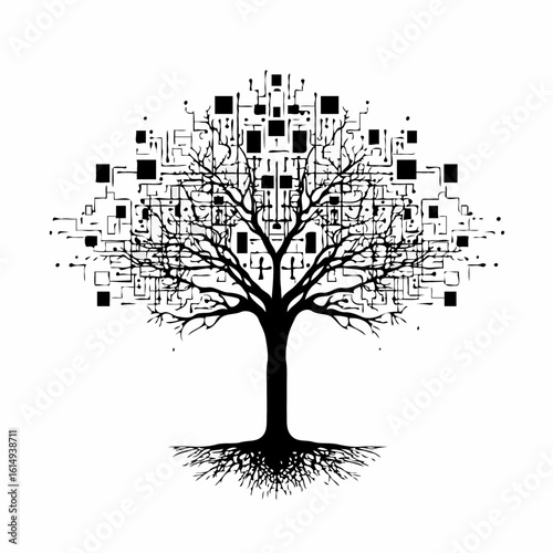 Tree with digital elements [Connection of technology and nature]