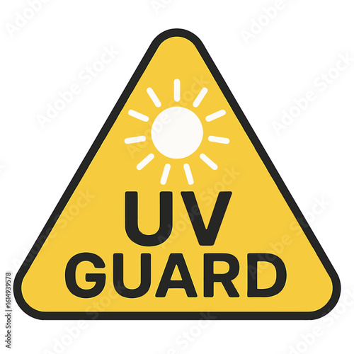 Triangle uv protection sign with sun symbol in yellow and black