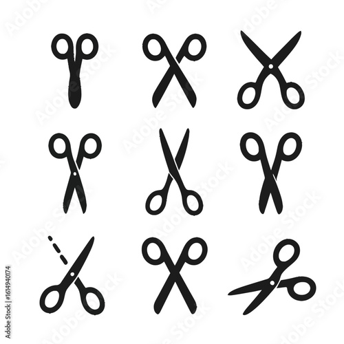 Black scissor icons set in flat design on gradient background