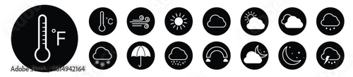 Flat Weather Icon Set . Colorful Meteorology & Forecast Symbols.