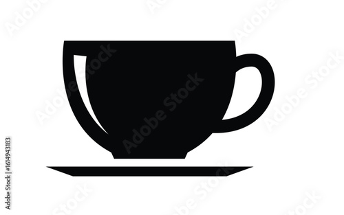 Elegant black coffee cup on saucer against white background illustration