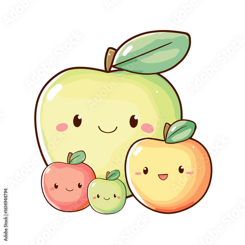 Kawaii Apple Family – Cute Parent and Baby Apples