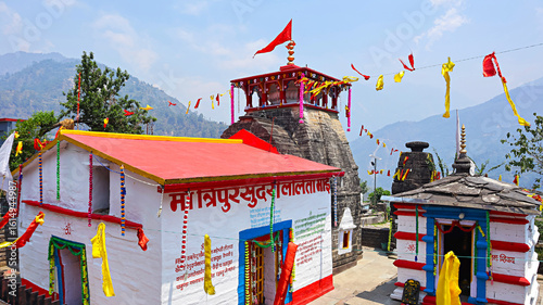 Ancient Shri Tripura Sundari Mata Temple exhibiting Katyuri style architecture, located in Naala, Rudraprayag, Uttarakhand, India.