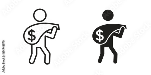 Robbery icon set, line and black glyph style for food app website.