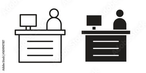 Reception icon set, line and black glyph style for food app website.
