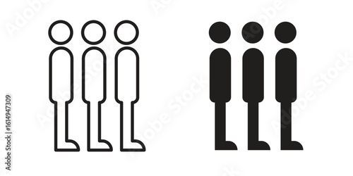 Queue icon set, line and black glyph style for food app website.
