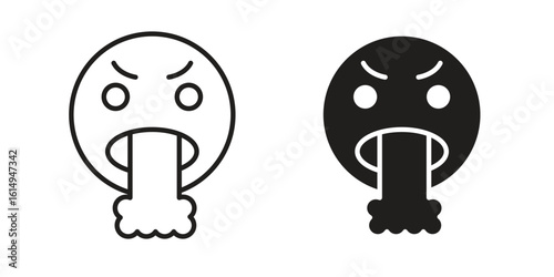 Puking emoji icon set, line and black glyph style for food app website.