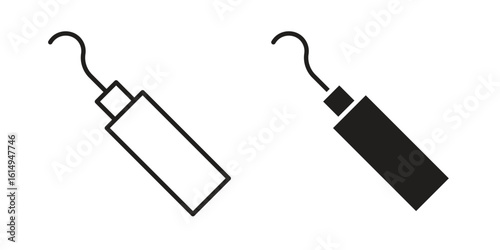 Periodontal scaler icon set, line and black glyph style for food app website.