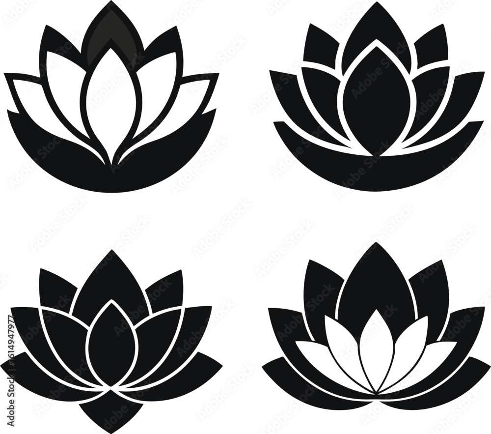 Elegant Black and White Lotus Flower Design Set Elegant Black and White Lotus Flower Design Set