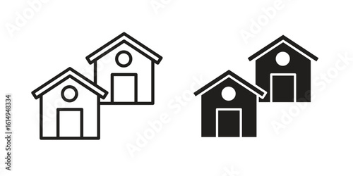 Neighborhood icon set, line and black glyph style for food app website.