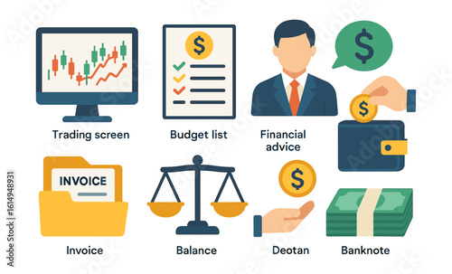Finance and budget management icons in modern flat design