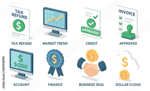 Financial icons for business growth and transaction management