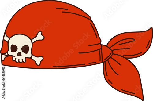 Cartoon groovy red pirate bandana, retro corsair textile headwear with skull and crossbones. Isolated vector sailor head scarf, vintage rover handkerchief, swashbuckling buccaneer filibuster costume