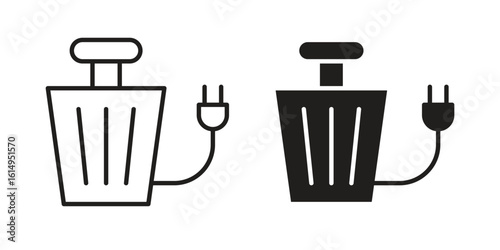 Garbage disposal icon set, line and black glyph style for food app website.