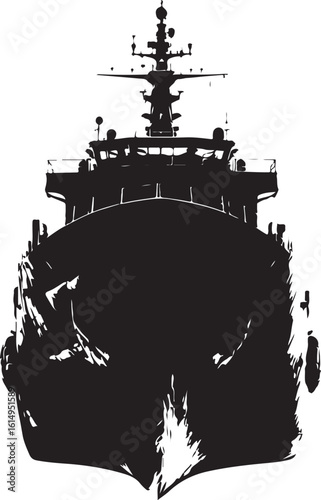 Silhouette of a large naval vessel with radar mast naval ship maritime