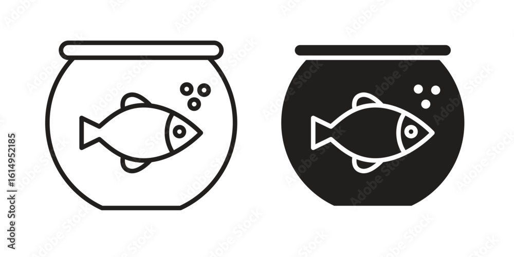 Fish bowl icon set, line and black glyph style for food app website. Fish bowl icon set, line and black glyph style for food app website.