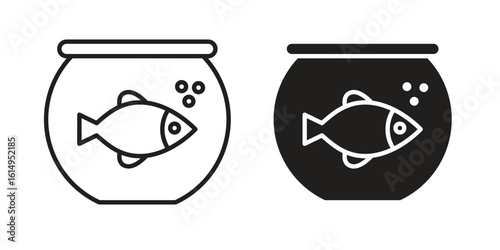 Fish bowl icon set, line and black glyph style for food app website.