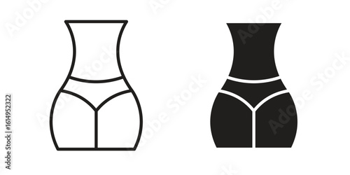 Female hips and waist icon set, line and black glyph style for food app website.