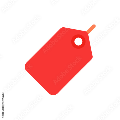 Red sale tag icon with white dot and orange string