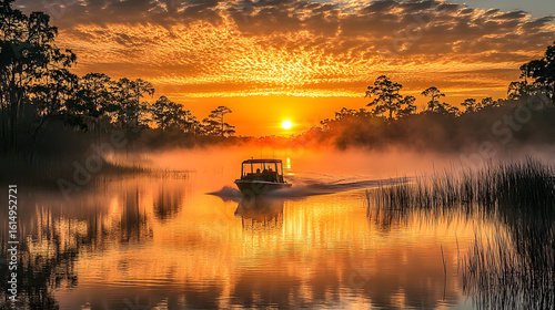 Everglades airboat at dawn