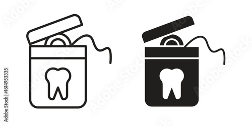Dental floss icon set, line and black glyph style for food app website.