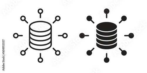 Data aggregation icon set, line and black glyph style for food app website.