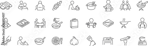Cooking and Kitchen Activities Icons – Chef, Recipe, Food Prep, Ingredients, Utensils, Cookware, Baking, Dining